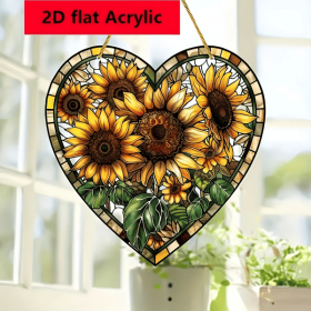 CIFbuy Sun Catcher Stained Glass Acrylic Window Hanging Sunflower Heart Flat Wall Decor for Home Farmhouse Holiday Gift (TikTok, temu pick-up ser