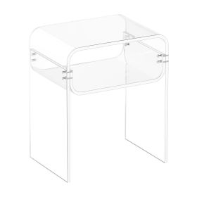 VEVOR Acrylic Side Table, 2 Tiers Clear Bedside Table with Storage Shelf, Modern Rectangle Acrylic End Desk, Transparent Thick Nightstand for Bed