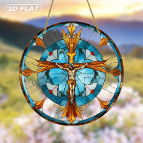 CIFbuy Acrylic Suncatcher Cross Sunflower Jesus Wall Decor Stained Glass Effect Easy Hang Gift (TikTok, temu pick-up service)