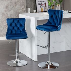 Swivel Velvet Barstools Adjusatble Seat Height from 25-33 Inch, Chrome base Bar Stools with Backs Comfortable Tufted for Home Pub and Kitchen Isl