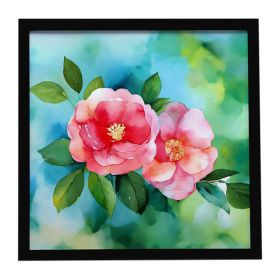 Alabama Camellia in Watercolor Framed Metal Print Bathroom, Kitchen, Office, Home Decor Wall Art Ready to Hang, Square, 8X8