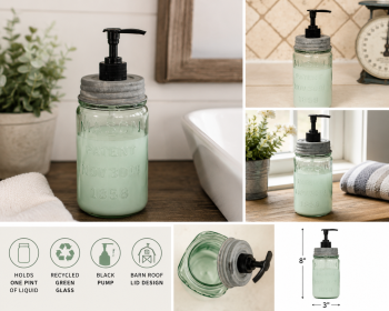 Farmhouse Mason Jar Soap Dispenser with Black Pump